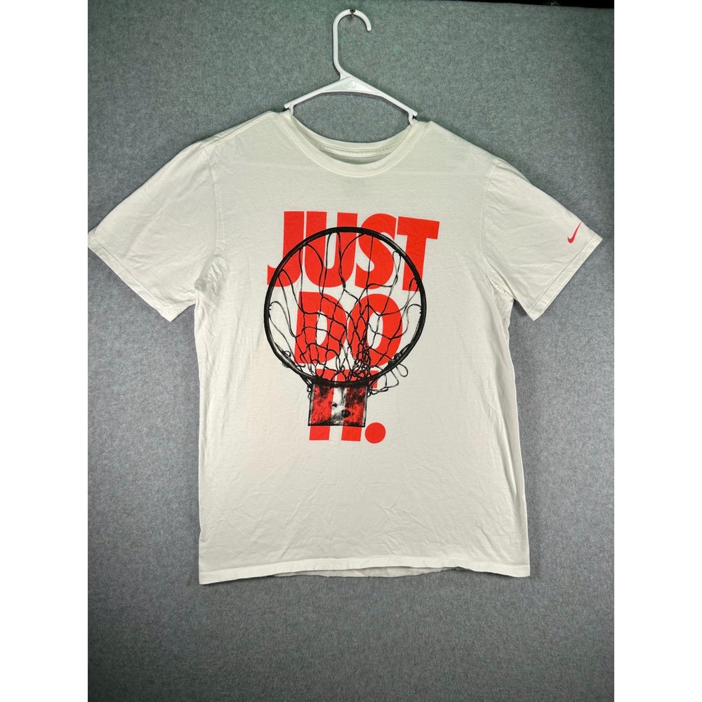 Nike Mens Just Do It Basketball Hoop Graphic T Shirt White Red Small Medium Tag